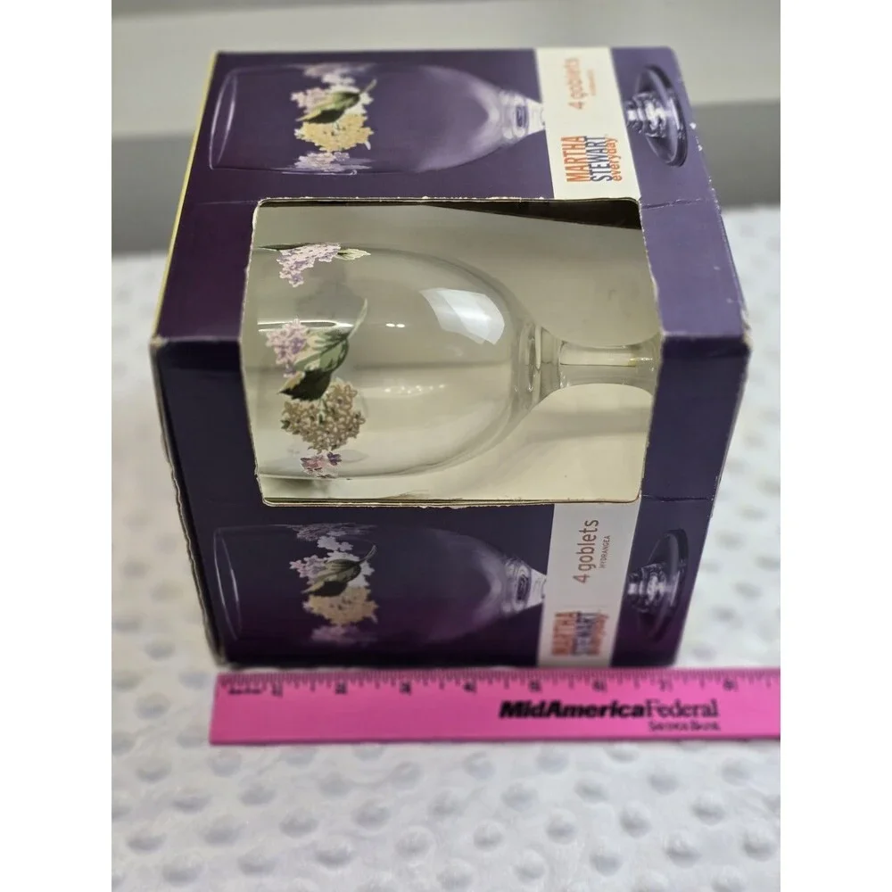 Martha Stewart Everyday Goblets Set New Box Vintage Cottagecore Flower Glasses